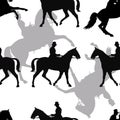 seamless background of silhouettes a gentleman on horseback, n